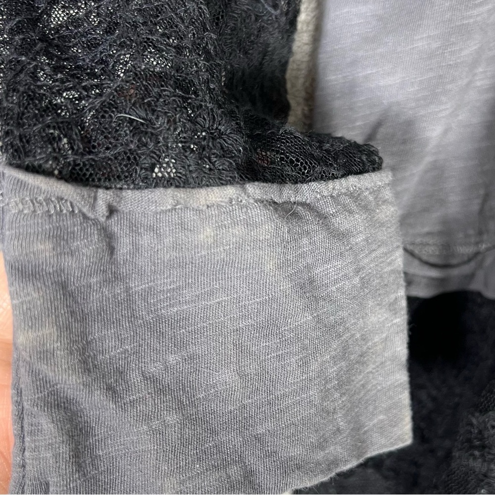 Free People Gray Long Sleeve Lace Tee Oversized - Picture 8 of 8